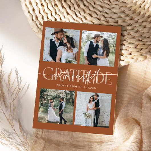 Heartfelt Gratitude Wedding Multi Photo Terracotta Dankeskarte