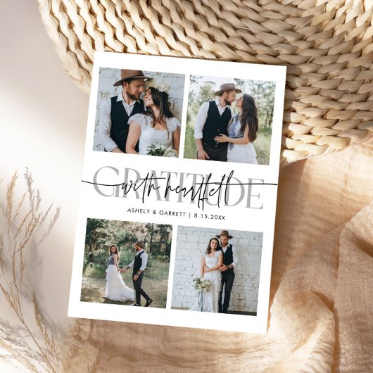 Heartfelt Gratitude Wedding Multi Photo White Dankeskarte