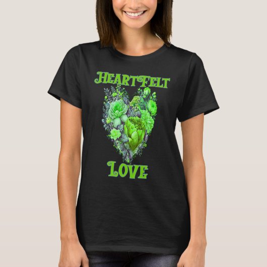 HEARTFELT LOVE FLORAL HEART GREEN T-Shirt (Vorderseite)