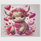 Heartfelt Sweet Highland Cow Valentines Geschenkpapier (Flach)