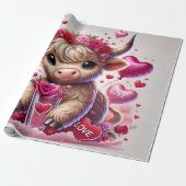 Heartfelt Sweet Highland Cow Valentines Geschenkpapier (Ungerollt)
