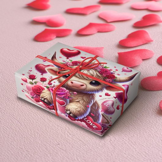 Heartfelt Sweet Highland Cow Valentines Geschenkpapier