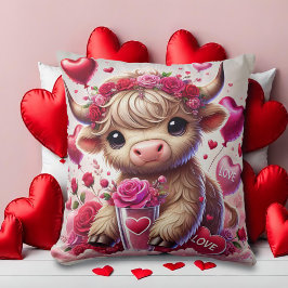 Heartfelt Sweet Highland Cow Valentines Kissen