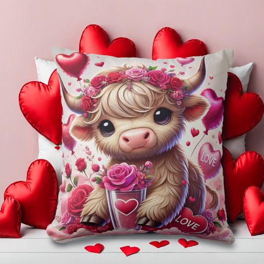 Heartfelt Sweet Highland Cow Valentines Kissen