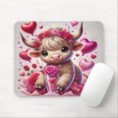 Heartfelt Sweet Highland Cow Valentines Mousepad (Mit Mouse)