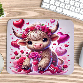 Heartfelt Sweet Highland Cow Valentines Mousepad