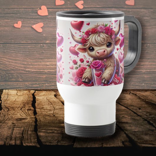 Heartfelt Sweet Highland Cow Valentines Reisebecher