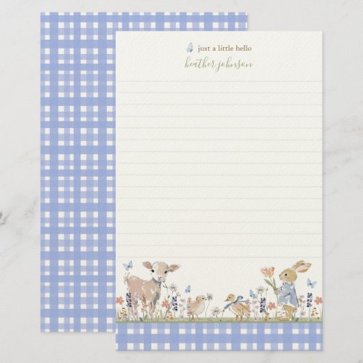 Hearthlight Notes Spring Soft Meadow Gingham Briefpapier (Vorne/Hinten)