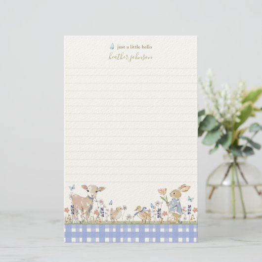 Hearthlight Notes Spring Soft Meadow Gingham Briefpapier (Stehend Vorderseite)