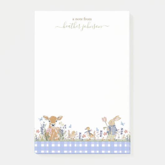 Hearthlight Notes Spring Soft Meadow Gingham Post-it Klebezettel (Vorderseite)