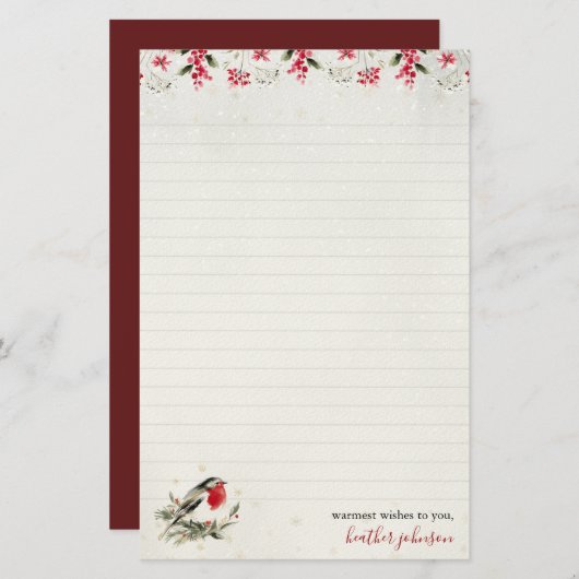 Hearthlight Notes Winter Robin Bird Personalized Briefpapier (Vorne/Hinten)