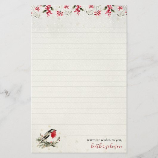 Hearthlight Notes Winter Robin Bird Personalized Briefpapier (Vorderseite)