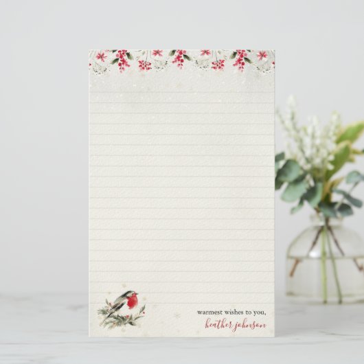 Hearthlight Notes Winter Robin Bird Personalized Briefpapier (Stehend Vorderseite)