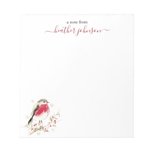 Hearthlight Notes Winter Robin Bird Personalized Notizblock (Vorderseite)
