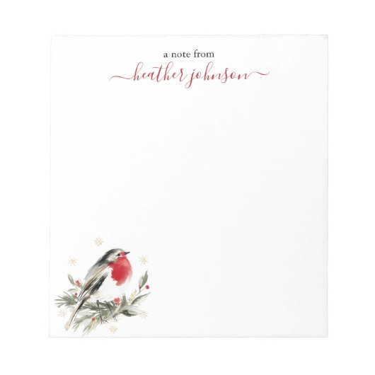 Hearthlight Notes Winter Robin Bird Personalized Notizblock (Vorderseite)