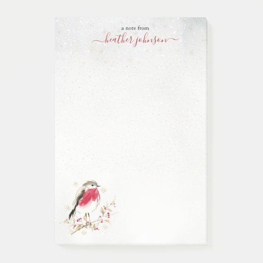 Hearthlight Notes Winter Robin Bird Personalized Post-it Klebezettel (Vorderseite)
