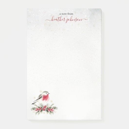 Hearthlight Notes Winter Robin Bird Personalized Post-it Klebezettel (Vorderseite)