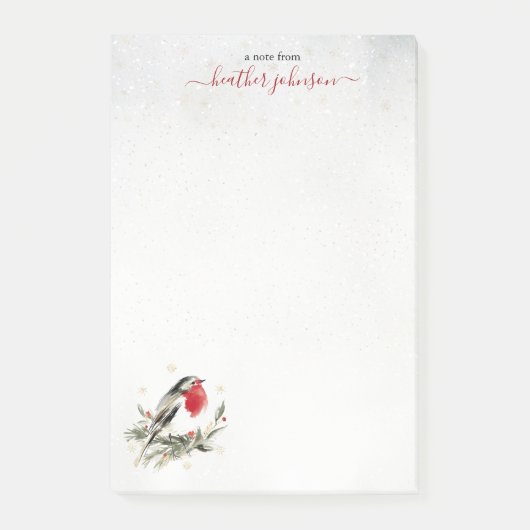 Hearthlight Notes Winter Robin Bird Personalized Post-it Klebezettel (Vorderseite)