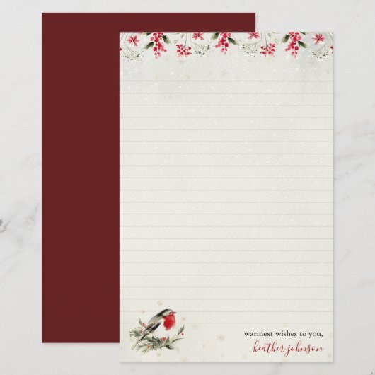 Hearthlight Notes Winter Robin Vogel Personalisier Briefpapier (Vorne/Hinten)