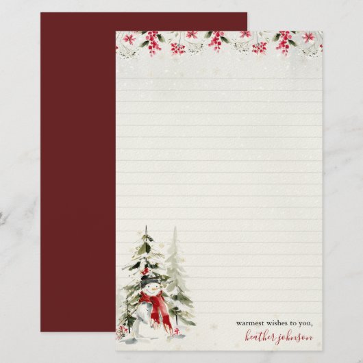 Hearthlight Notes Winter Schneemann Personalisiert Briefpapier (Vorne/Hinten)