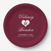 Heartline (bordeauxrot) Hochzeit Pappteller (Vorderseite)