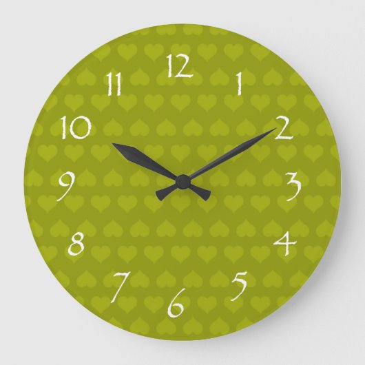 Heartlines-Moss Green Große Wanduhr (Vorderseite)