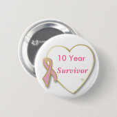 HeartPin-10 Jahr, Brustkrebs-Überlebend-Button Button (Vorne & Hinten)