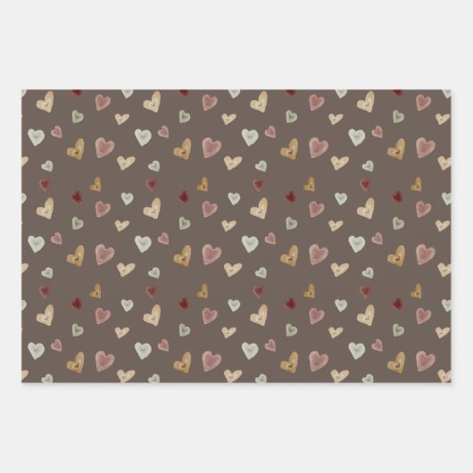 Hearts2 Papierblätter - braun - Set 3 Geschenkpapier Set (Vorderseite 2)