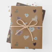 Hearts2 Papierblätter - braun - Set 3 Geschenkpapier Set (Beispiel)