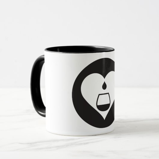 Hearts2Tails schwarze grafische Logo-Kaffee-Tasse Tasse (Vorderseite Links)