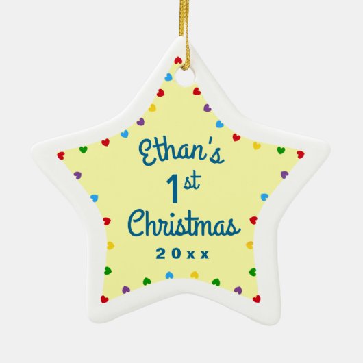 Hearts 1. First Baby's Christmas Geschenk Star Keramikornament (Hinten)