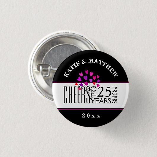 Hearts 25. Modern Wedding Anniversary Dated Gift Button (Vorne & Hinten)