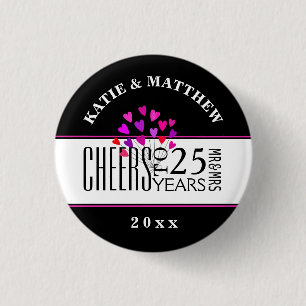 Hearts 25. Modern Wedding Anniversary Dated Gift Button