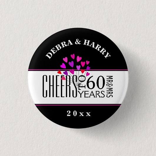 Hearts 60. Modern Wedding Anniversary Dated Gift Button (Vorderseite)
