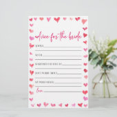 Hearts Advice For The Bride Bridal Shower Game Briefpapier (Stehend Vorderseite)