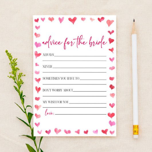 Hearts Advice For The Bride Bridal Shower Game Briefpapier