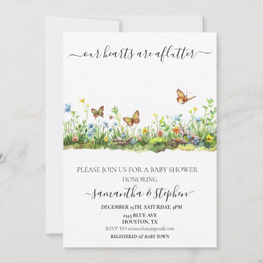 Hearts Aflutter Butterfly Wildblume Einladung (Vorderseite)