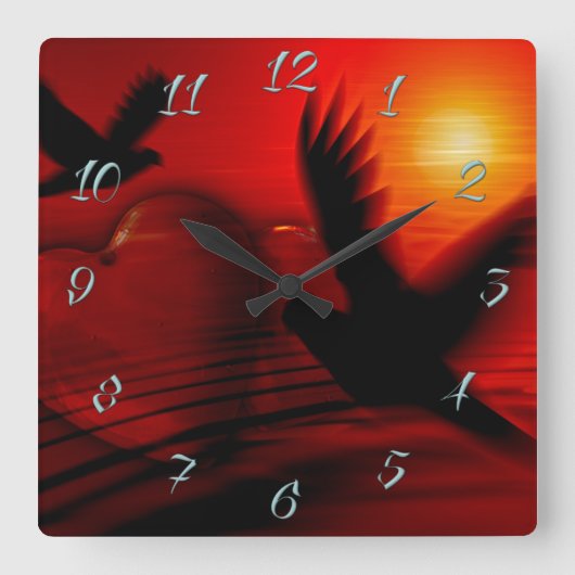 Hearts and Doves Quadratische Wanduhr (Vorderseite)