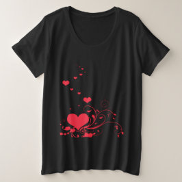 Hearts And Elegant Curling Flourishes Minimal Große Größe T-Shirt
