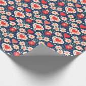 Hearts and Flowers Folk Pattern Valentine Geschenkpapier (Ecke)