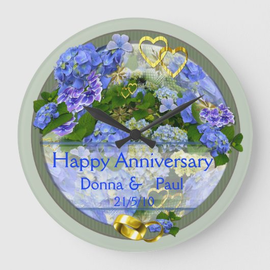 Hearts and Hydrangeas   ~  Anniversary Clock Große Wanduhr (Vorderseite)