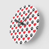 Hearts and paw prints pattern runde wanduhr (Winkel)
