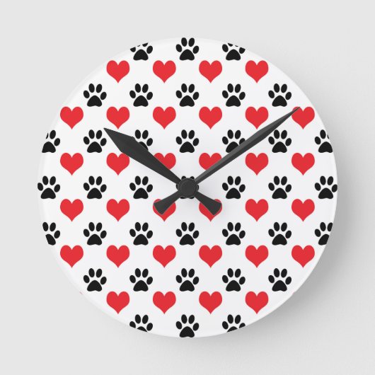 Hearts and paw prints pattern runde wanduhr (Vorderseite)