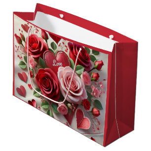 Hearts and Red Roses Valentinstag Große Geschenktüte