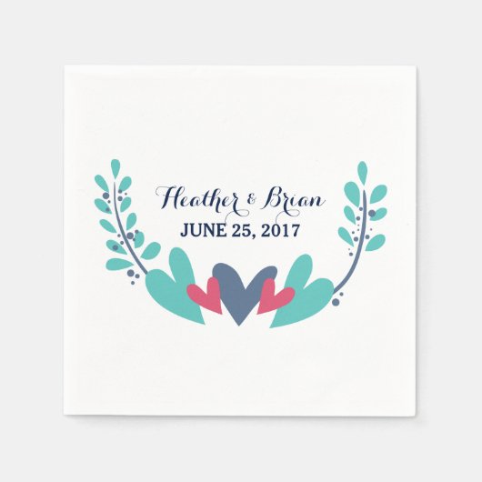 Hearts and Vines Wedding Paper Napkins Serviette (Vorderseite)