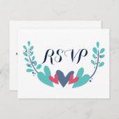 Hearts and Vines Wedding RSVP Postcard Einladungspostkarte (Vorne/Hinten)
