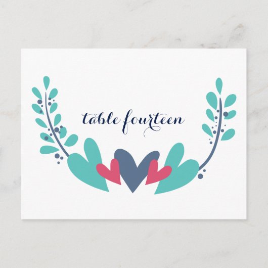 Hearts and Vines Wedding Tischnummer Postcard (Vorderseite)