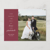 Hearts are Full Foto Wedding Danke Postcard Postkarte (Vorderseite)