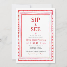 Hearts Baby Girl Sip and See Welcome Baby  Einladung