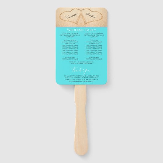 Hearts Beach Hochzeitsfeier Aquamarin Blue Fächer (Rückseite)